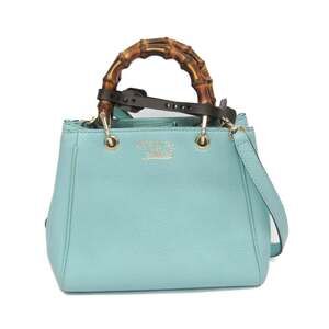 GUCCI Authentic Blue Leather Bamboo Shoulder Bag